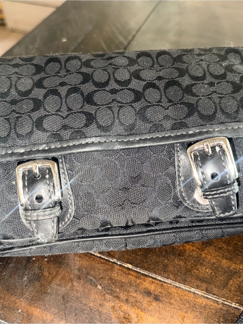Coach Black Signature Canvas Briefcase with Buckle Straps